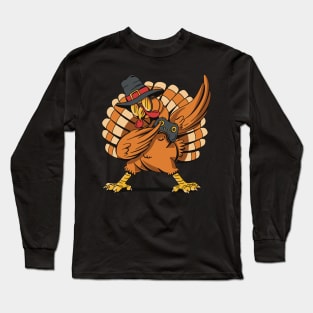 Funny Dabbing Turkey Holding A Joystick Thanksgiving Day Long Sleeve T-Shirt